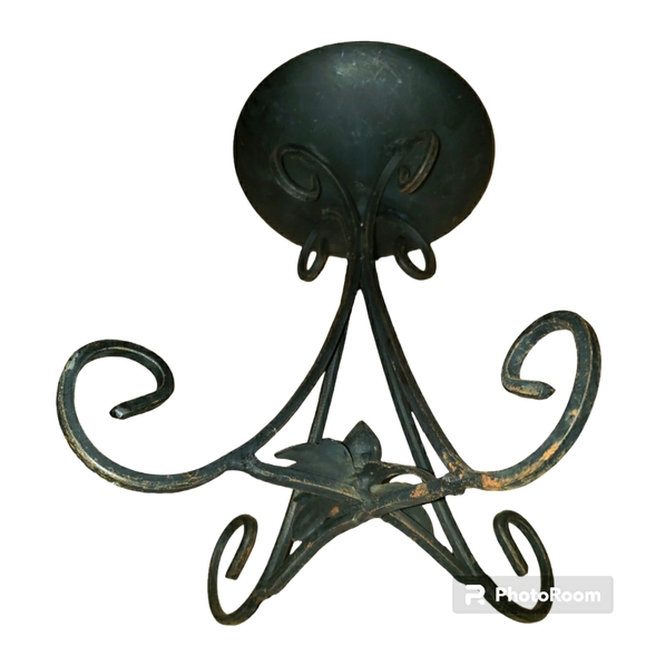 Vintage Black Medium Wrought Iron Pillar Candle Holder - Picture 4 of 11